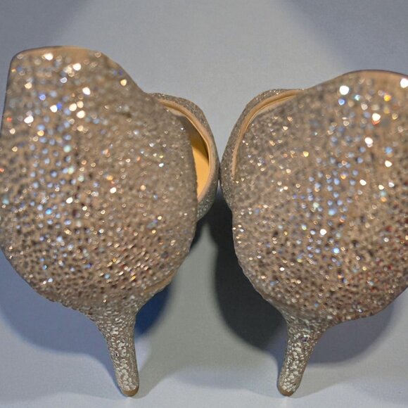 Judith Leiber Couture Swarovski Crystal Peep Toe Heels Sz 8.5 - Picture 3 of 4